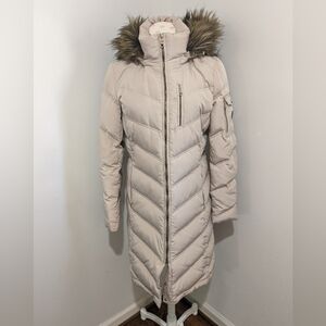 CALVIN KLEIN Women's Faux Fur Trim Hooded Down Puffer Quilted Coat Jacket SMALL